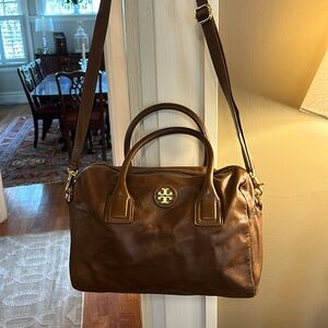 Tory Burch City Satchel Handbag Brown Leather Logo Crossbody Bag Retail $450